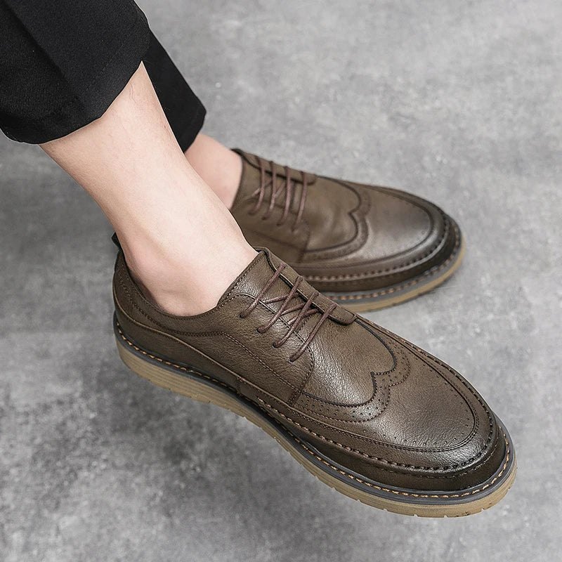 Italian Style Men's Brogue Shoes Anti Slip Wear-resistant Men's Leather Casual Shoes Business Interview Work Shoes Free Delivery