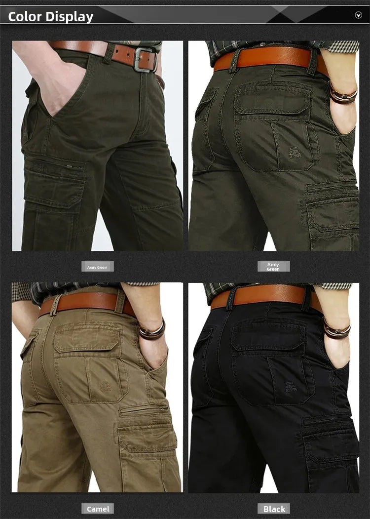 Loose Fit Men's Casual Cotton Work Trousers Outdoor Leisure Pants Multi ket Straight Leg Long Trousers Wear Resistant