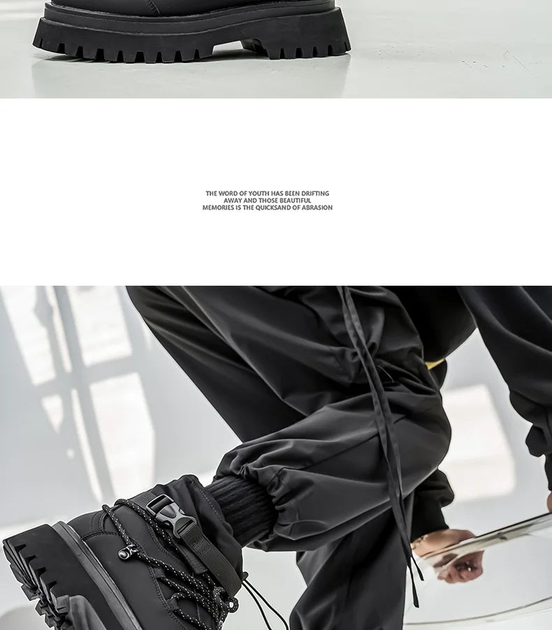 Men Platform Ankle Boots Fashion Personalized Strap Design Shoes Brand High Quality Motorcycle Boots Casual Outdoor Zipper Shoes