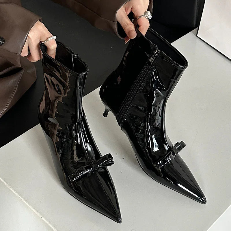 Fashion Butterfly-Knot Women Ankle Boots Female Zippers Shoes Footwear With Low Heel Party Ladies Short Modern Boots Shoes