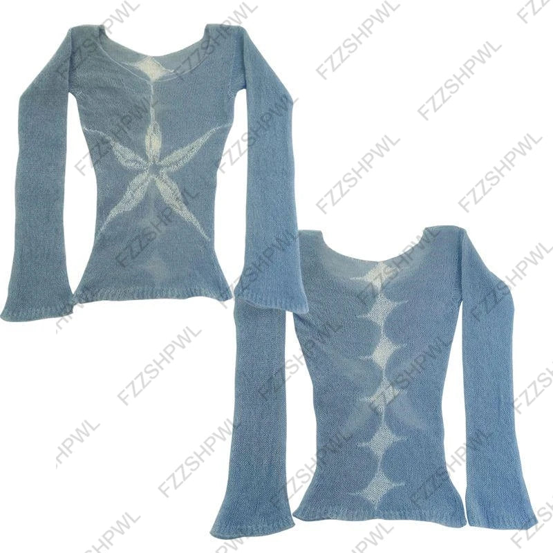 Y2k women's autumn and winter long sleeve sweater trend casual sweet slim knit Harajuku fashion retro warm electronic girl tops