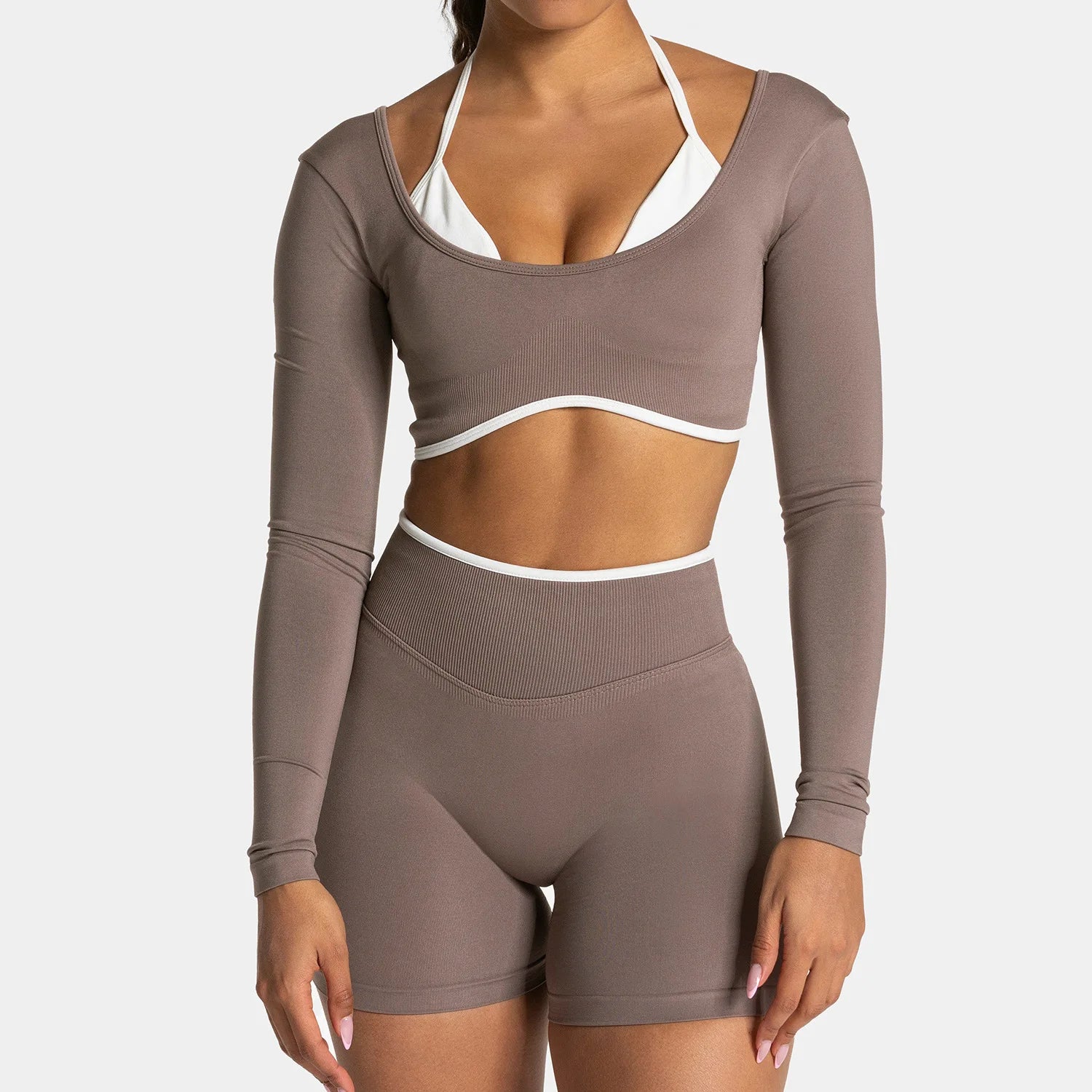 Seamless Fake Two-piece Long Sleeved Yoga Top  Women's Running and Fitness Sports Top Suit Top