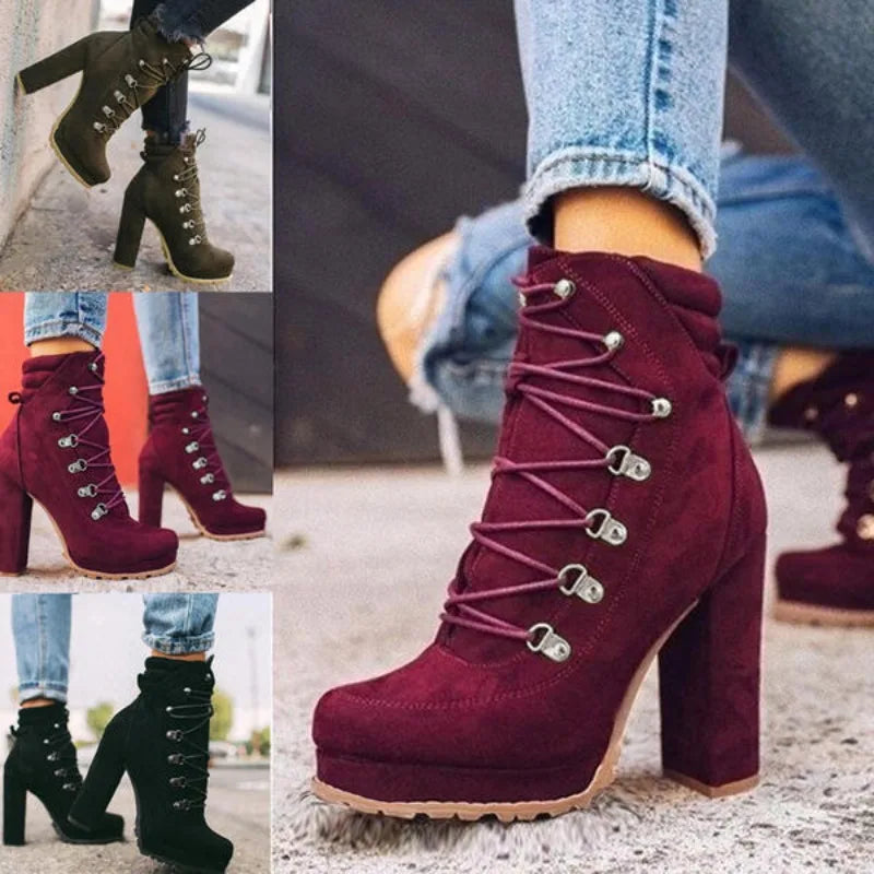 European and American Suede Short Boots 2023 Autumn and Winter New Waterproof Platform High Heel Style Short Boots Zapatos Mujer
