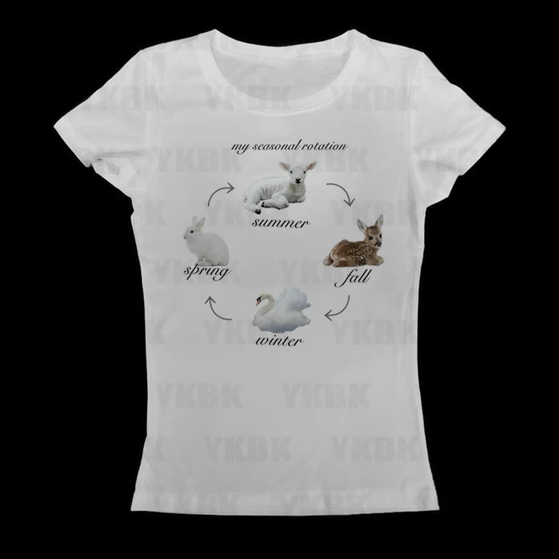 Print Long Sleeve Tank Top T Shirt Y2K Casual Animal Women Baby Cute Punk Crop Top Harajuku Fashion Vest Tee 90s Street Outfits