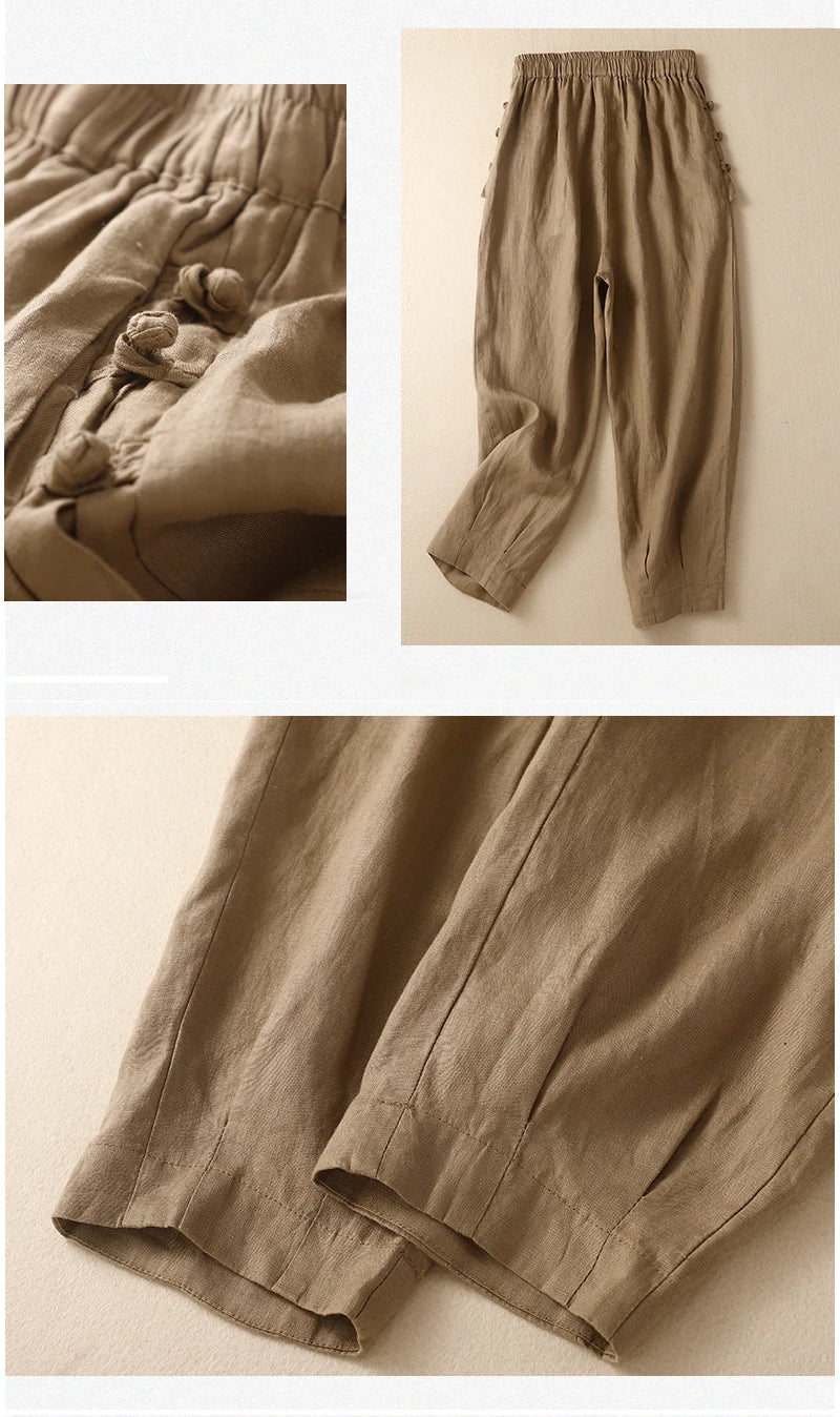 Japan Style Cotton Harem Pants Female Retro Buttons Casual Loose Ankle-Length Trousers for Women Pantalones Mujer