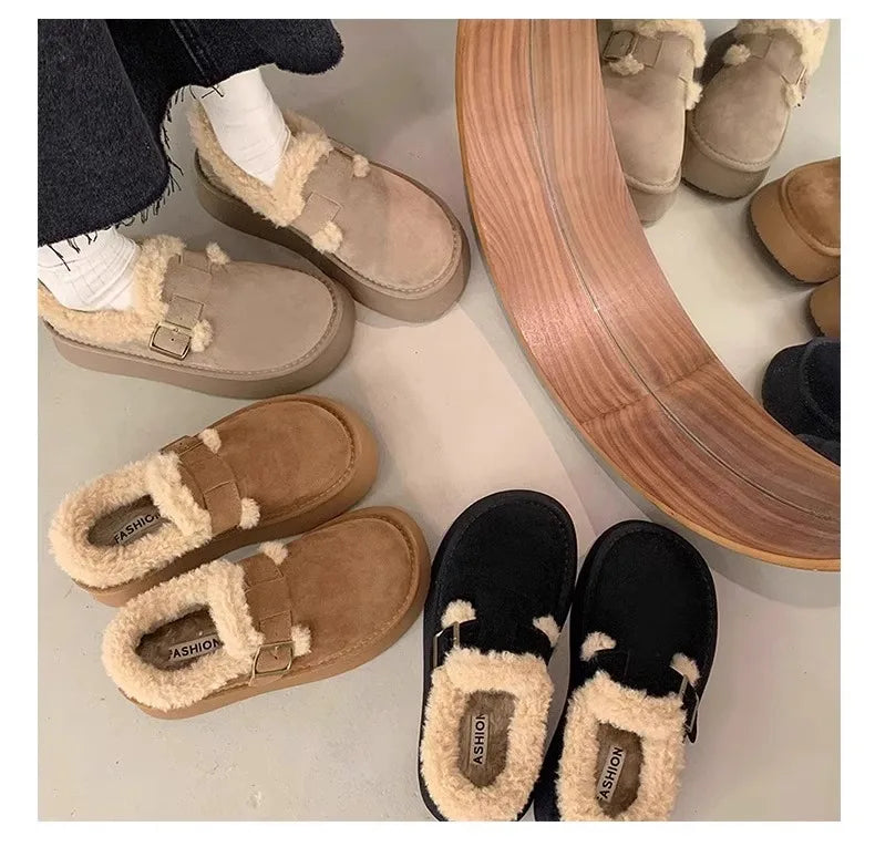 Winter Women's Shoes 2025 NewThick Soled Snow Boots for Women Plus Fleece Thickened Hair Cold Warm Birkenstock Cotton Shoes