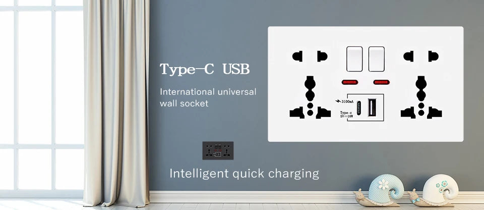 Delviz Wall Power USB Socket, 5V 2.1A Double USB Charger Port, LED Indicator, 146mm*86mm, UK Standard Switch control 13A Outlet