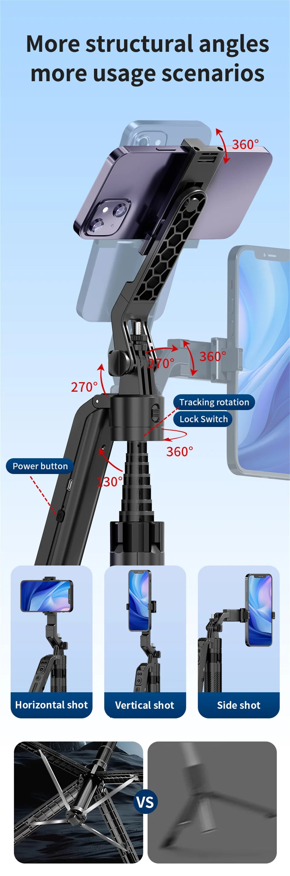 COOL DIER 2025 NEW Gimbal Stabilizer Wireless Selfie Stick Foldable Tripod Holder With Bluetooth Shutter Monopod For IOS Android