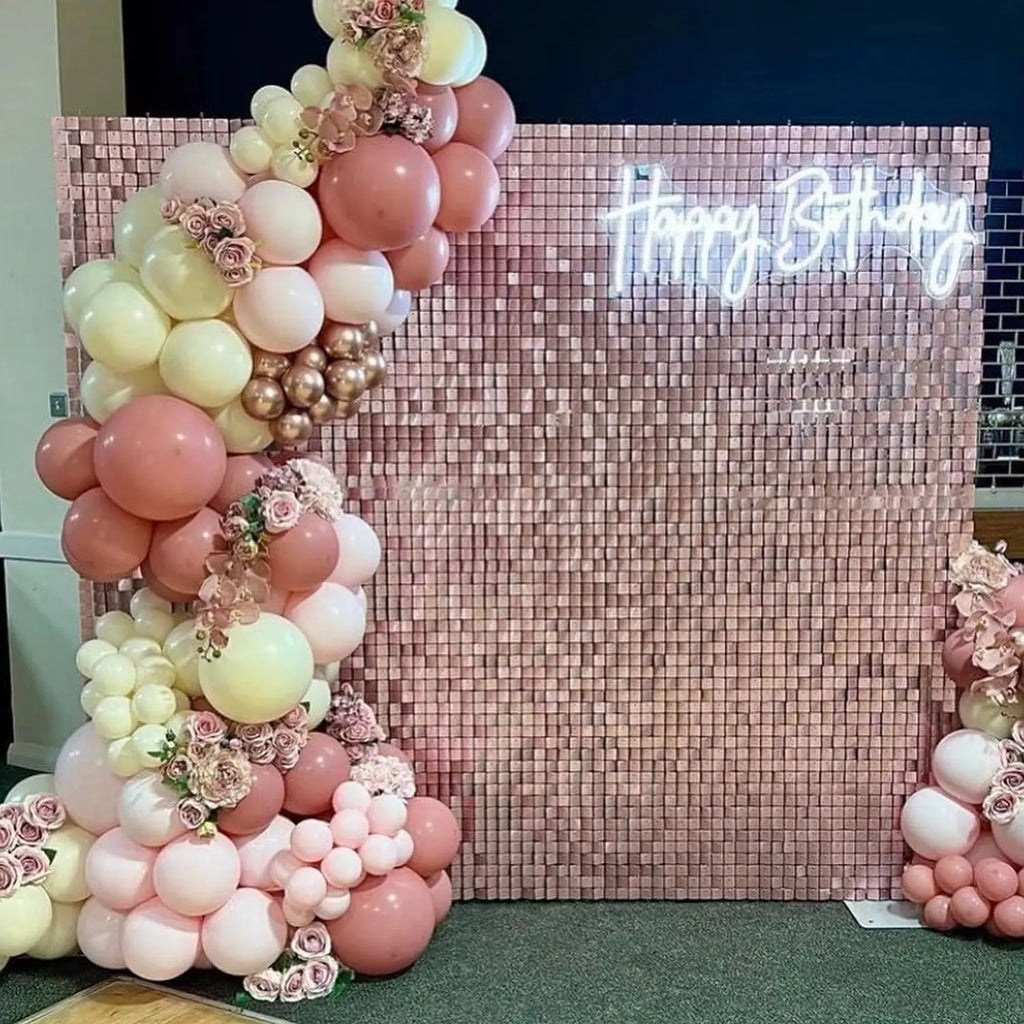 12/24/30pcs Rose Gold Shimmer Wall Panels Backdrops Square Sequins Backdrops Girls Birthday Graduation Wedding Party Decoration