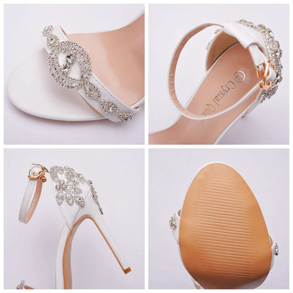 Elegant Women Sandals Bride Wedding Shoes High Heels Stiletto Rhinestone Bridal Party Shoes Women's Luxury Pumps Buckle Big Size