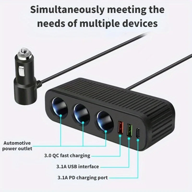 PD 120W Fast Charger 12V/24V Dual USB Quick Charge Power Adapter Charger One-to-four Multifunctional Socket Car Charger