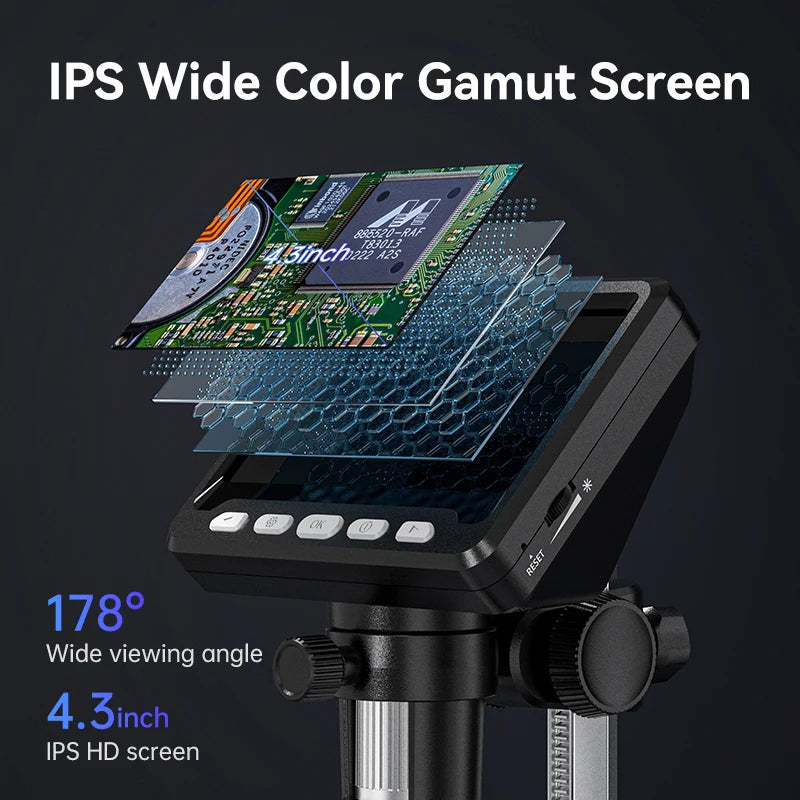 4.3 Inch IPS Digital Microscope 2MP HD Lens 1000X Magnification 8LED Adjust Light Electronic Microscopio Repair Coin Magnifier