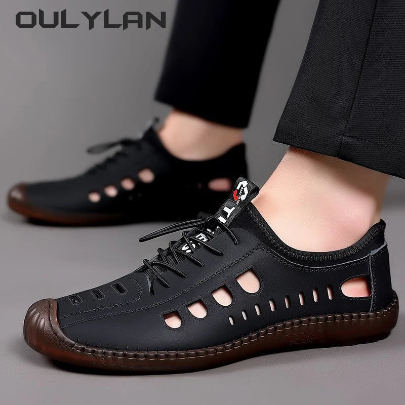 Men's Casual Sandals Fashion Hollow Out Breathable Shoes Summer Flat Business Soft Bottom  Sandalias Outdoor Beach Shoes
