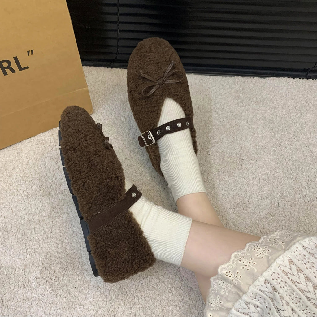 New Women's Shoes Woman Flats Low Heels Casual Female Sneakers Slip-on Loafers Fur Round Toe Shallow Mouth Boat Slip on Winter