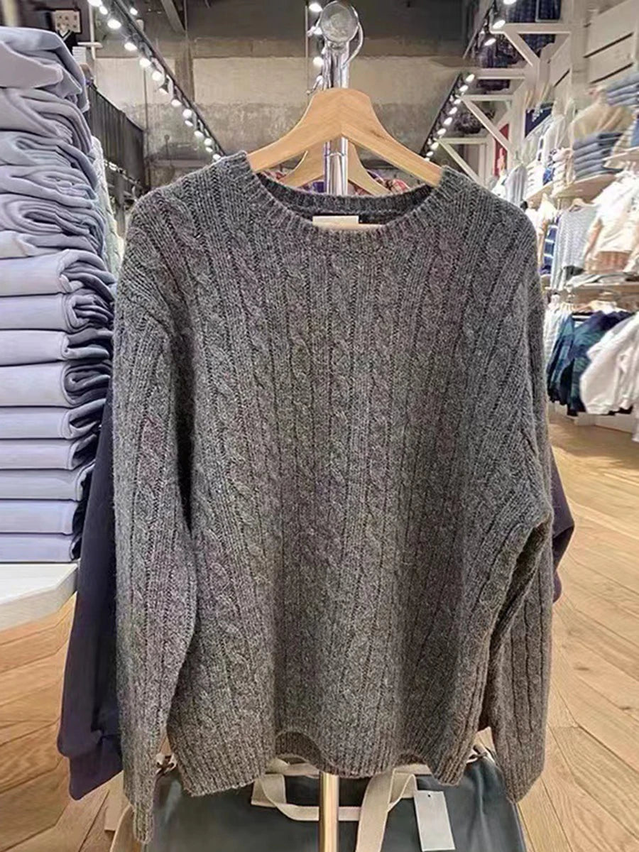 Twisted Flower Vintage Sweater Woman Autumn O-Neck Long Sleeve Pullover Preppy Style Casual Streetwear Jumper Sweaters Top Chic