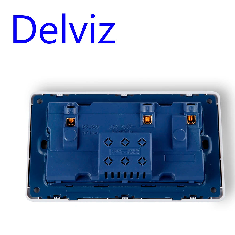 Delviz Wall Power USB Socket, 5V 2.1A Double USB Charger Port, LED Indicator, 146mm*86mm, UK Standard Switch control 13A Outlet